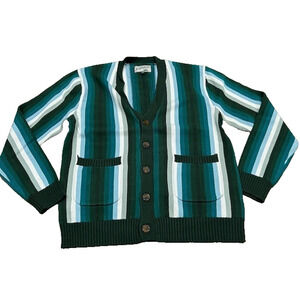 NWOT Bogey Boys Men's Cardigan Sweater Striped Cotton Golf Green/Multi‎ Size L